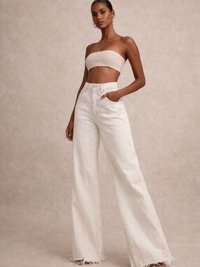 Pilcro Wide-Leg High-Rise Cream Jeans